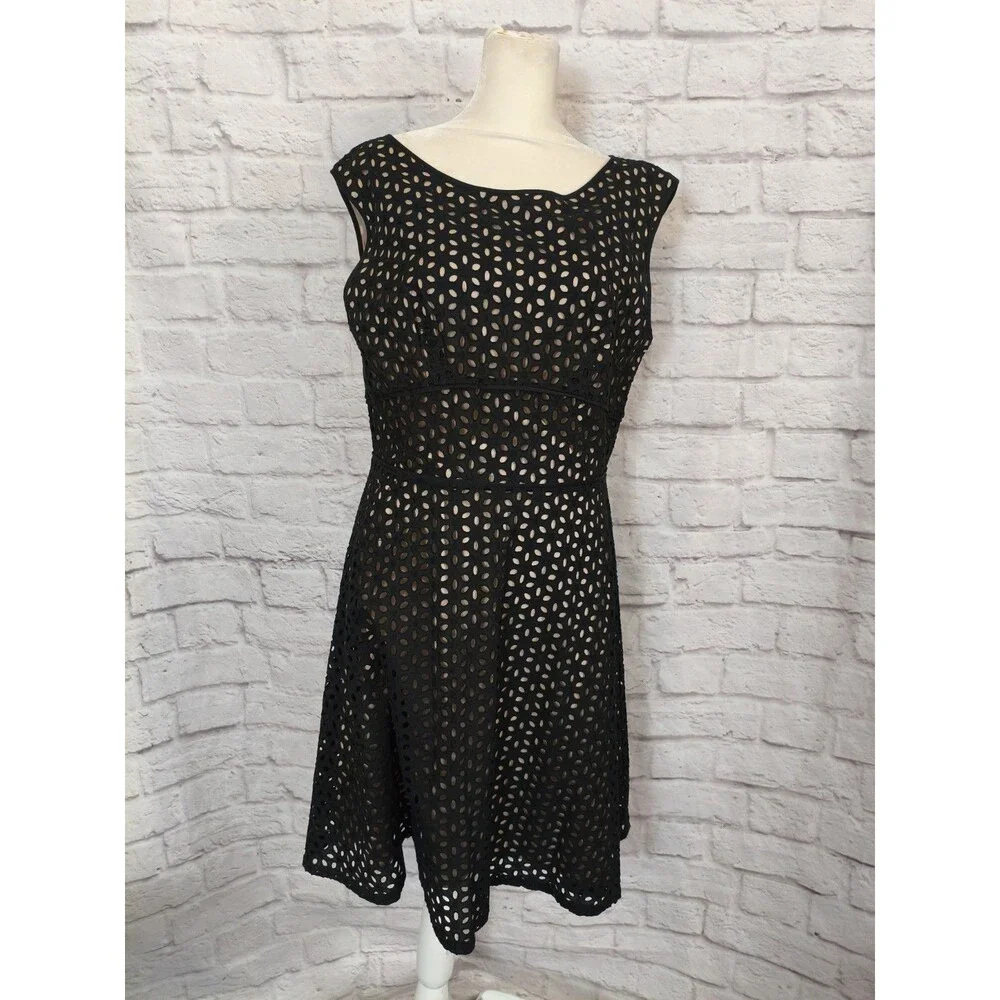 NEW‎ Ann Taylor LOFT Black Eyelet Lace Ribbon Tie Zipper Dress Womens size 8